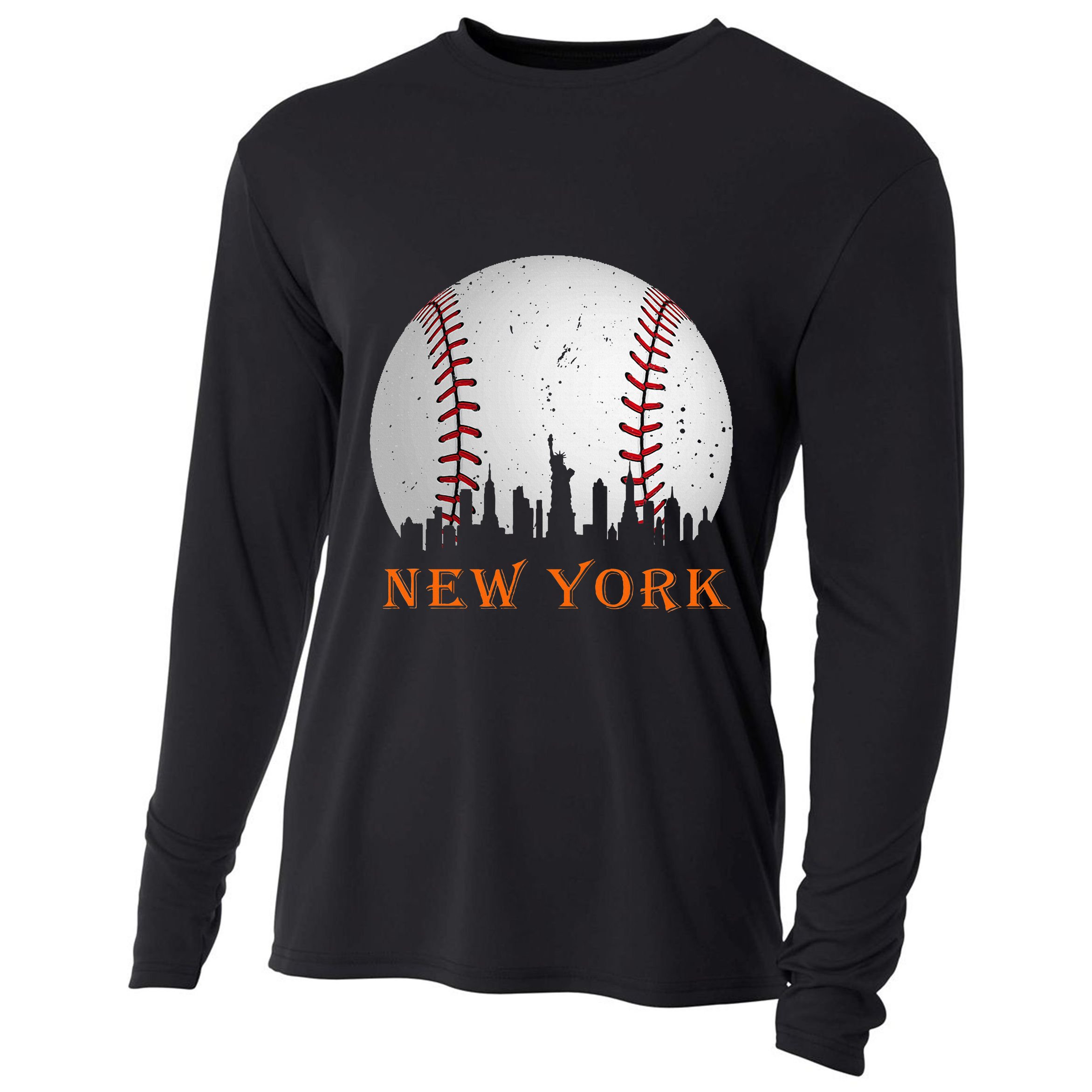 New York Ny Skyline Baseball Vintage Met Cooling Performance Long Sleeve Crew