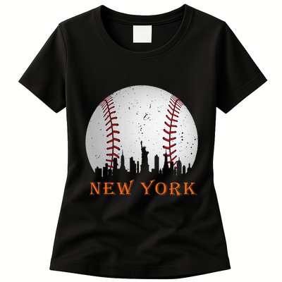 New York Ny Skyline Baseball Vintage Met Womens T-Shirt