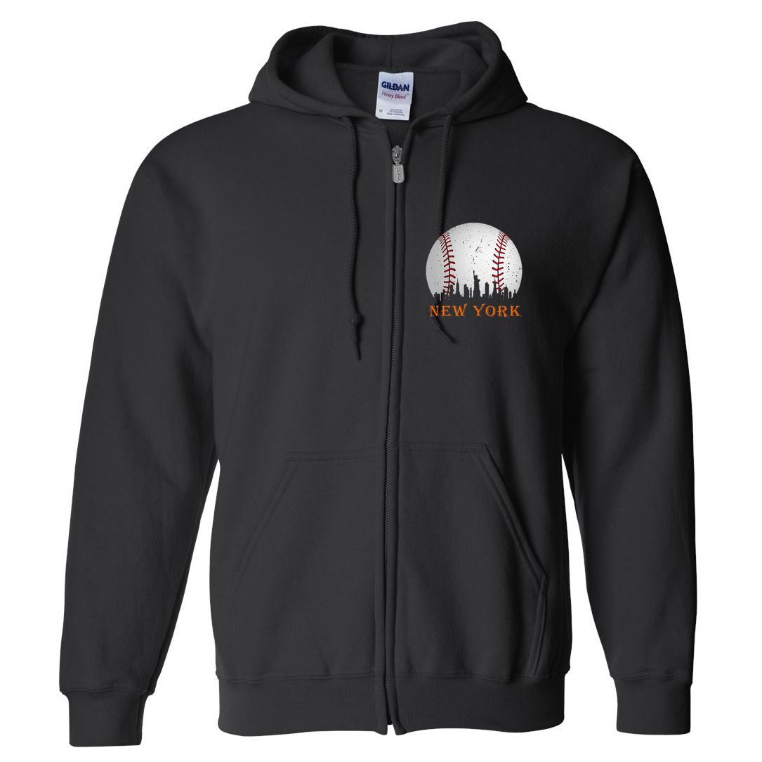 New York Ny Skyline Baseball Vintage Met Full Zip Hoodie