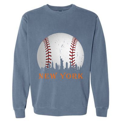 New York Ny Skyline Baseball Vintage Met Garment-Dyed Sweatshirt