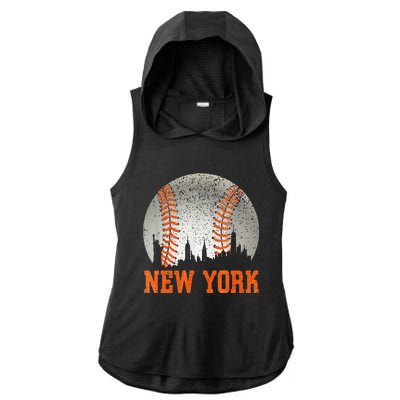 New York NY Skyline Baseball Vintage Met At Gameday Ladies PosiCharge Tri-Blend Wicking Draft Hoodie Tank