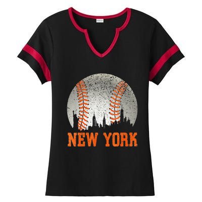 New York NY Skyline Baseball Vintage Met At Gameday Ladies Halftime Notch Neck Tee