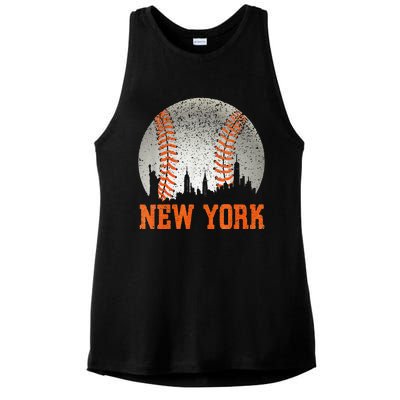 New York NY Skyline Baseball Vintage Met At Gameday Ladies PosiCharge Tri-Blend Wicking Tank