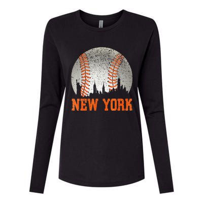 New York NY Skyline Baseball Vintage Met At Gameday Womens Cotton Relaxed Long Sleeve T-Shirt