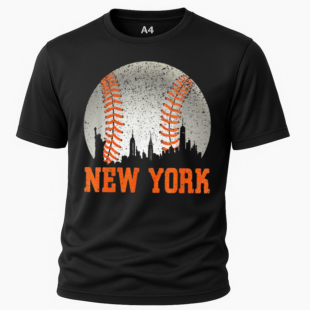 New York NY Skyline Baseball Vintage Met At Gameday Cooling Performance Crew T-Shirt