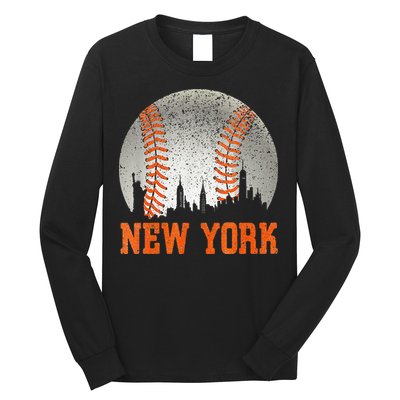 New York NY Skyline Baseball Vintage Met At Gameday Long Sleeve Shirt