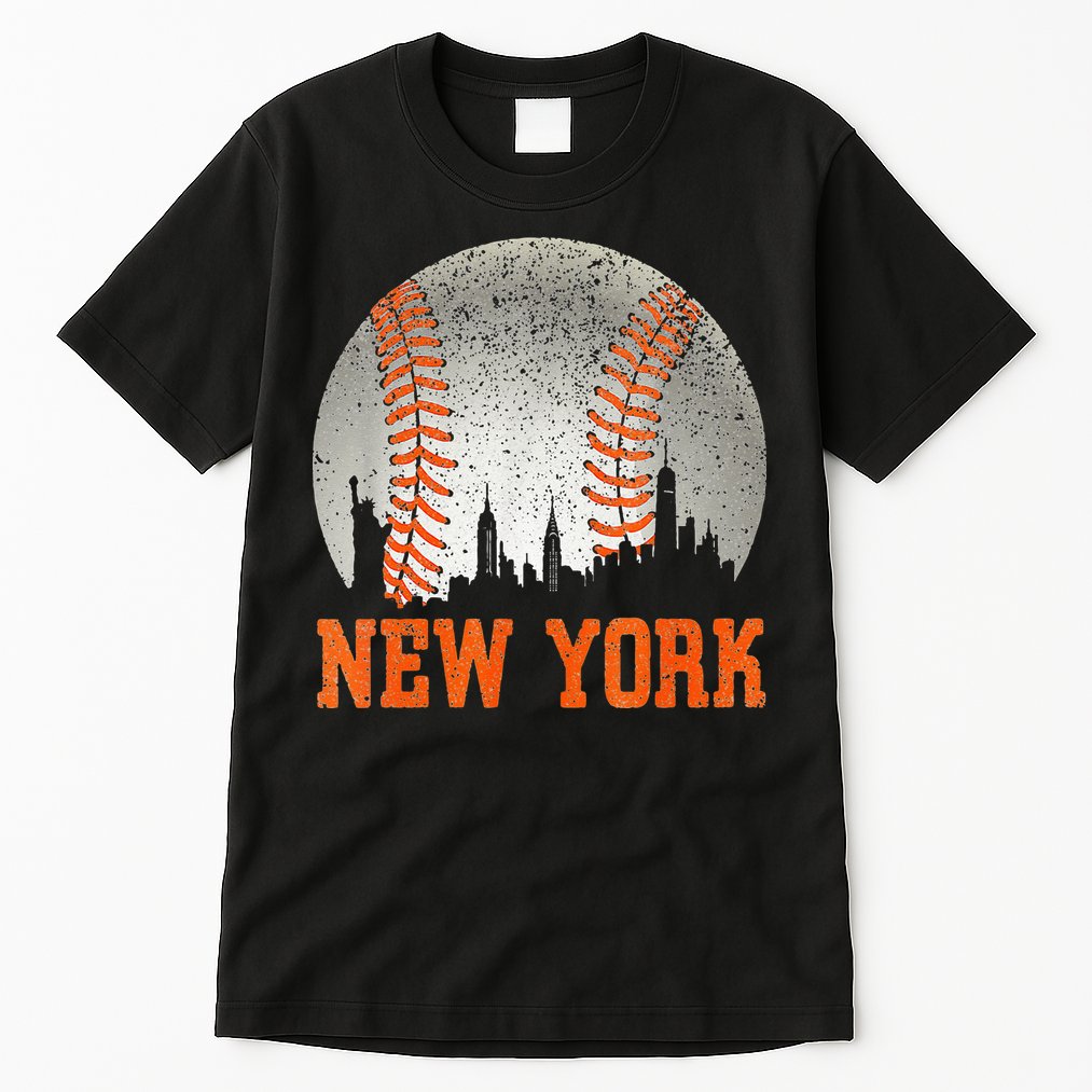 New York NY Skyline Baseball Vintage Met At Gameday Tall T-Shirt