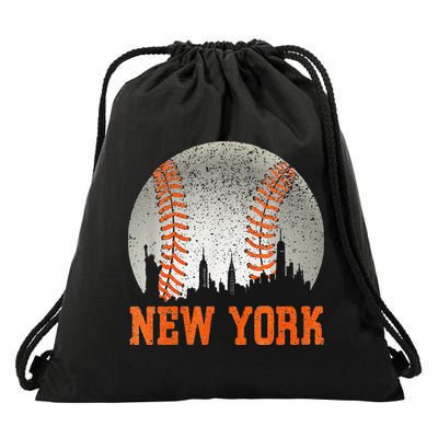 New York NY Skyline Baseball Vintage Met At Gameday Drawstring Bag