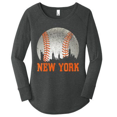 New York NY Skyline Baseball Vintage Met At Gameday Women's Perfect Tri Tunic Long Sleeve Shirt