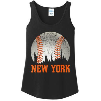 New York NY Skyline Baseball Vintage Met At Gameday Ladies Essential Tank