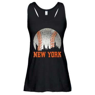 New York NY Skyline Baseball Vintage Met At Gameday Ladies Essential Flowy Tank