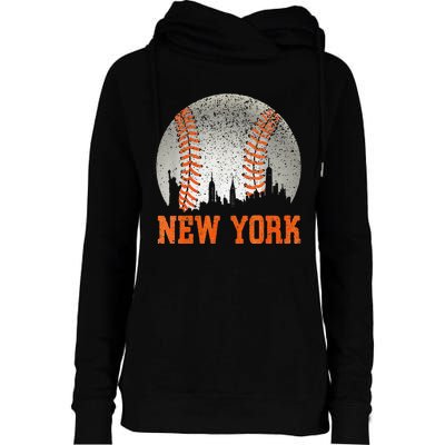 New York NY Skyline Baseball Vintage Met At Gameday Womens Funnel Neck Pullover Hood