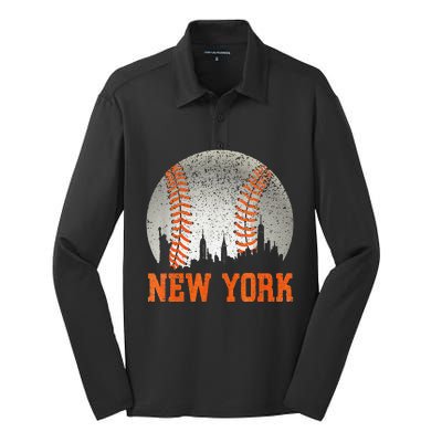 New York NY Skyline Baseball Vintage Met At Gameday Silk Touch Performance Long Sleeve Polo