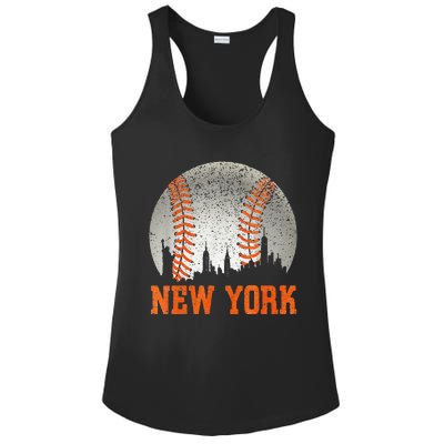 New York NY Skyline Baseball Vintage Met At Gameday Ladies PosiCharge Competitor Racerback Tank