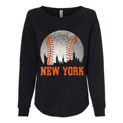 New York NY Skyline Baseball Vintage Met At Gameday Womens California Wash Sweatshirt