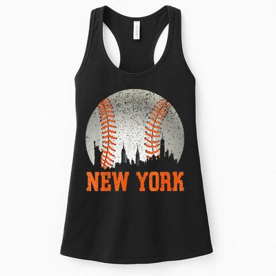 New York NY Skyline Baseball Vintage Met At Gameday Womens Tank Top