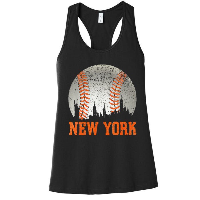 New York NY Skyline Baseball Vintage Met At Gameday Women's Racerback Tank