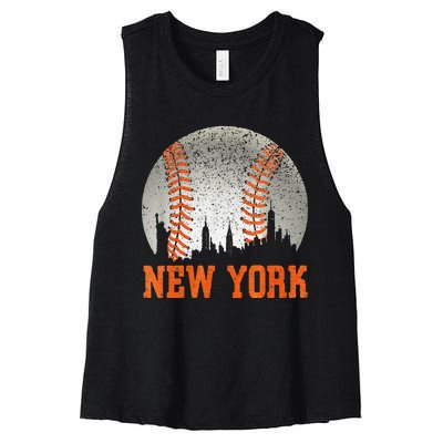 New York NY Skyline Baseball Vintage Met At Gameday Women's Racerback Cropped Tank