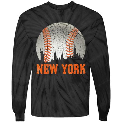 New York NY Skyline Baseball Vintage Met At Gameday Tie-Dye Long Sleeve Shirt