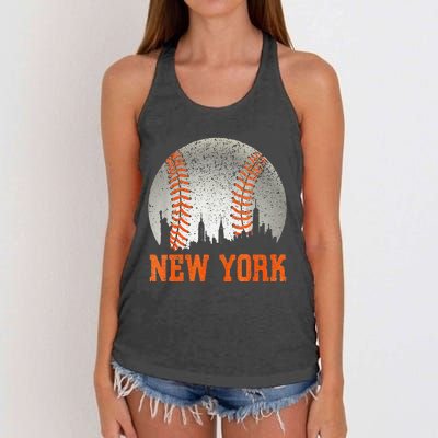 New York NY Skyline Baseball Vintage Met At Gameday Women's Knotted Racerback Tank