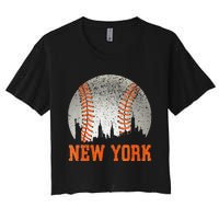 New York NY Skyline Baseball Vintage Met At Gameday Women's Crop Top Tee