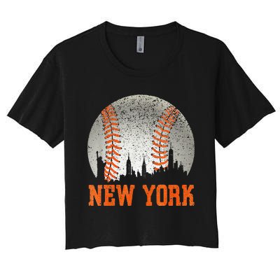 New York NY Skyline Baseball Vintage Met At Gameday Women's Crop Top Tee