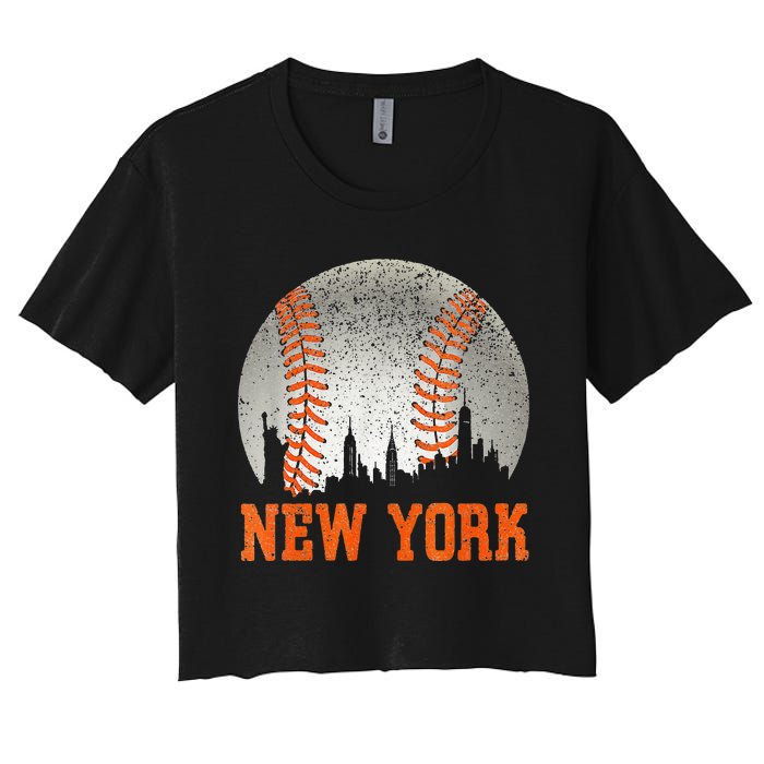 New York NY Skyline Baseball Vintage Met At Gameday Women's Crop Top Tee