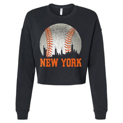 New York NY Skyline Baseball Vintage Met At Gameday Cropped Pullover Crew