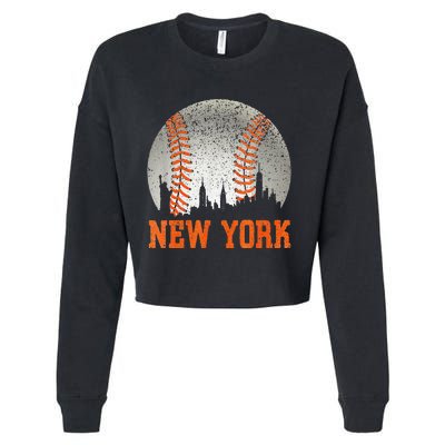 New York NY Skyline Baseball Vintage Met At Gameday Cropped Pullover Crew