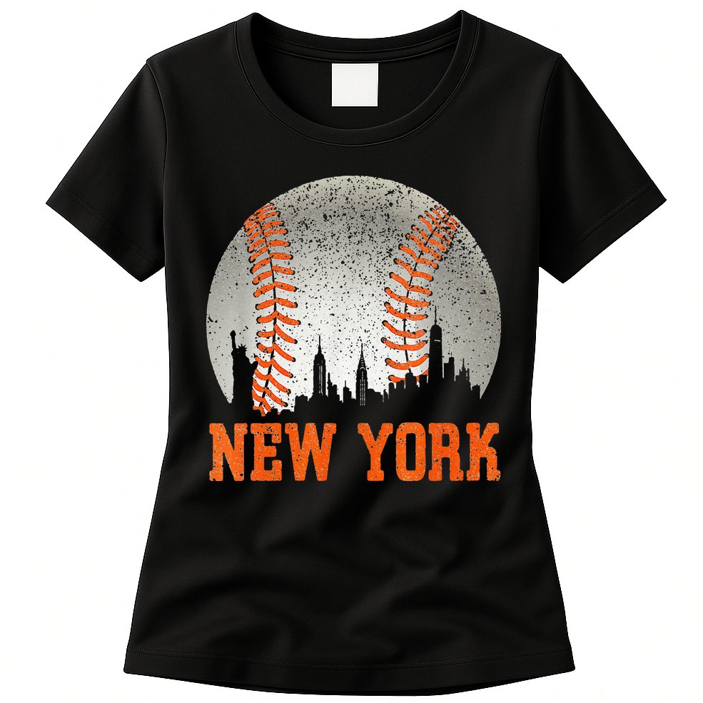 New York NY Skyline Baseball Vintage Met At Gameday Womens T-Shirt