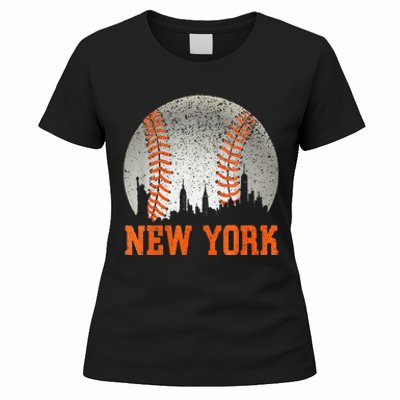 New York NY Skyline Baseball Vintage Met At Gameday Women's T-Shirt