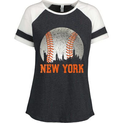 New York NY Skyline Baseball Vintage Met At Gameday Enza Ladies Jersey Colorblock Tee