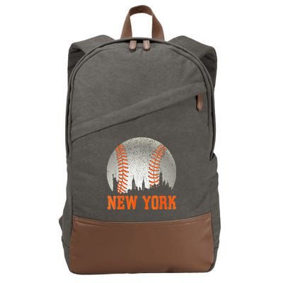 New York NY Skyline Baseball Vintage Met At Gameday Cotton Canvas Backpack
