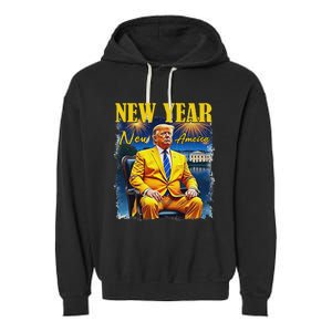 New Year New America Happy New Year Party 2025 Trump Garment-Dyed Fleece Hoodie