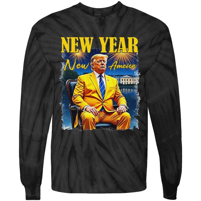 New Year New America Happy New Year Party 2025 Trump Tie-Dye Long Sleeve Shirt