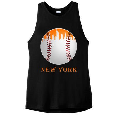 New York NY Skyline Baseball Vintage Met At Gameday Ladies PosiCharge Tri-Blend Wicking Tank