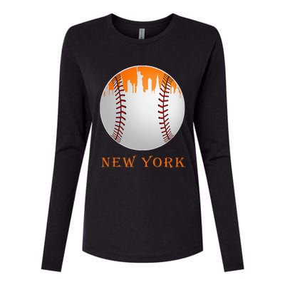 New York NY Skyline Baseball Vintage Met At Gameday Womens Cotton Relaxed Long Sleeve T-Shirt