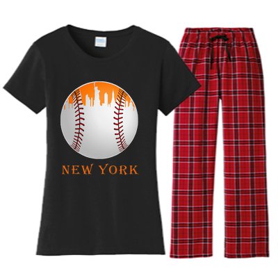 New York NY Skyline Baseball Vintage Met At Gameday Women's Flannel Pajama Set