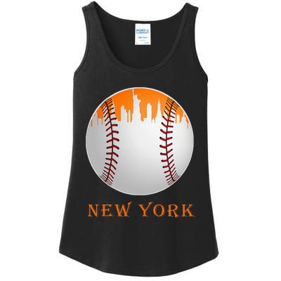 New York NY Skyline Baseball Vintage Met At Gameday Ladies Essential Tank