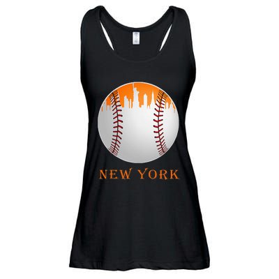 New York NY Skyline Baseball Vintage Met At Gameday Ladies Essential Flowy Tank