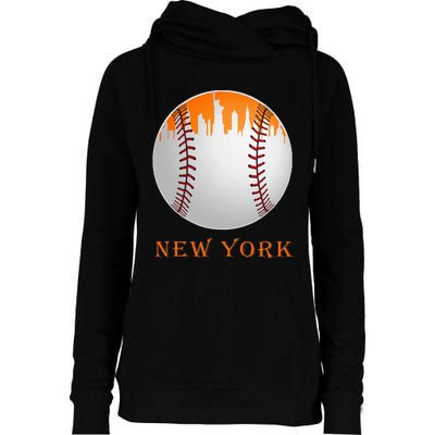 New York NY Skyline Baseball Vintage Met At Gameday Womens Funnel Neck Pullover Hood