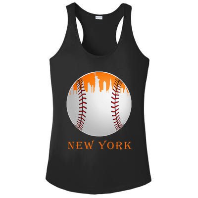 New York NY Skyline Baseball Vintage Met At Gameday Ladies PosiCharge Competitor Racerback Tank