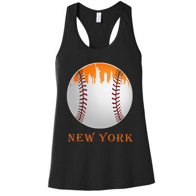 New York NY Skyline Baseball Vintage Met At Gameday Women's Racerback Tank