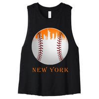 New York NY Skyline Baseball Vintage Met At Gameday Women's Racerback Cropped Tank