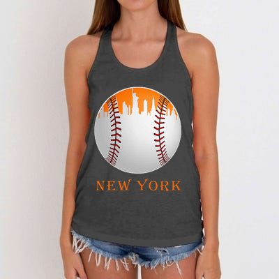 New York NY Skyline Baseball Vintage Met At Gameday Women's Knotted Racerback Tank