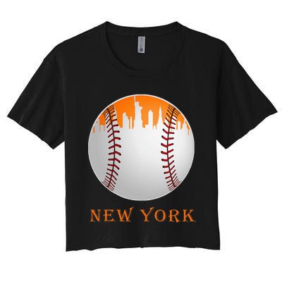 New York NY Skyline Baseball Vintage Met At Gameday Women's Crop Top Tee