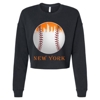 New York NY Skyline Baseball Vintage Met At Gameday Cropped Pullover Crew