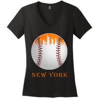 New York NY Skyline Baseball Vintage Met At Gameday Women's V-Neck T-Shirt