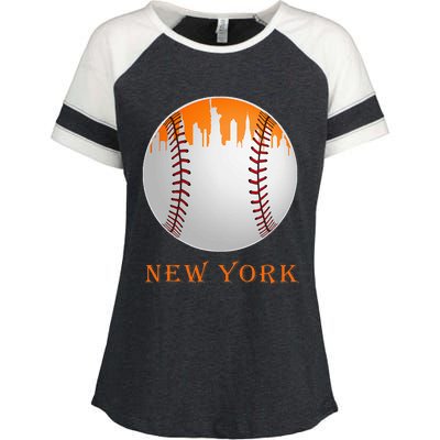 New York NY Skyline Baseball Vintage Met At Gameday Enza Ladies Jersey Colorblock Tee