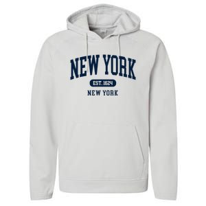 New York Ny 1624 Arched Text Retro Preppy Throwback Performance Fleece Hoodie